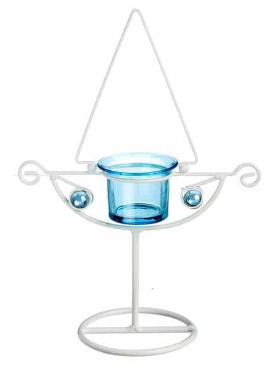 JK Home Decoration Candle Holder suitable for Tealights Metal in Blue Color 15x15x30cm 1pcs