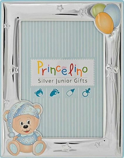 Prince Silvero Bärchen Kinder Fotorahmen Silber Blau 9x13cm