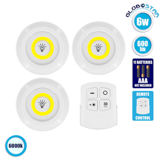 GloboStar Light Spot for Cabinets with Battery Powered, Remote Control and Mounting Sticker 1pcs
