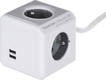 Allocacoc PowerCube 4 Prize cu 2 USB și Cablu 3m Alb