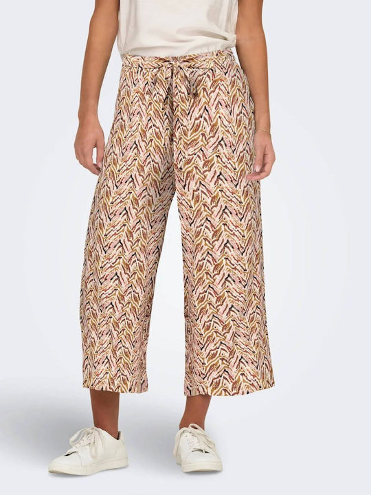 Only Pantaloni Dama Din Țesătură Pantaloni Largi Palazzo Fit Floral Negri Floral