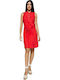 Edward Jeans Kiana Midi Καλοκαιρινό All Day Φόρεμα με Κουμπιά Κόκκινο