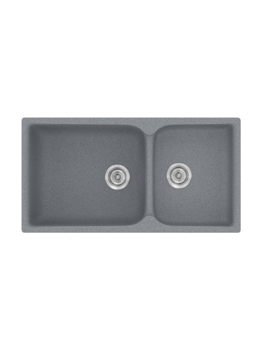 Sanitec Classic Undermount Sink Left Synthetic Granite W92xD51cm Metallic Silver
