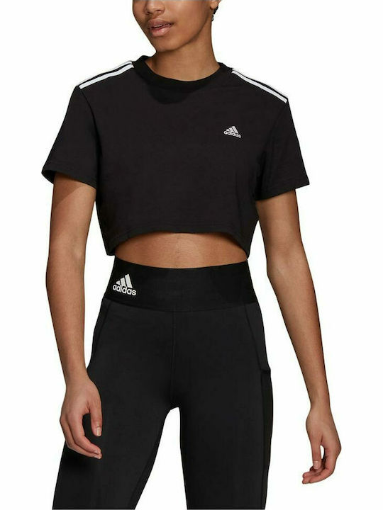 Adidas Κοντομάνικο Αθλητικό Crop Top Μαύρο