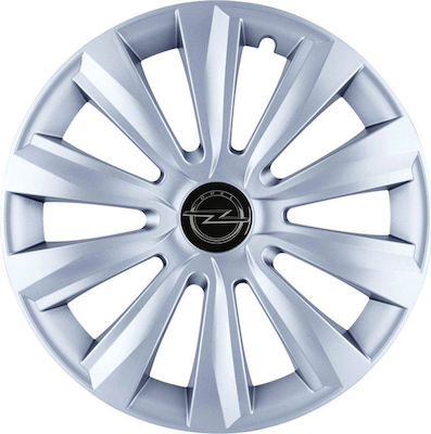 Jestic Auto Radkappen Set Delta mit Marke Opel 4Stück 15" Silber