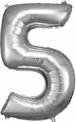 Ballon Folie Jumbo Zahl 5 Silber 58cm