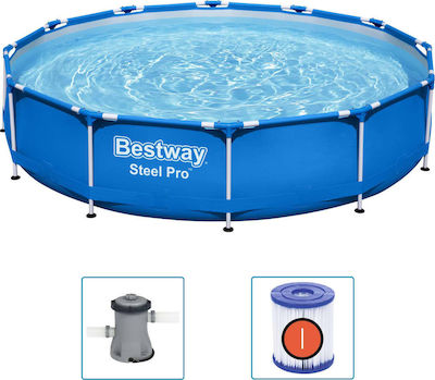 Bestway Steel Pro Πισίνα PVC με Μεταλλικό Σκελετό & Αντλία Φίλτρου 366x366x76εκ.