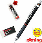 Rotring Tikky Μηχανικό Μολύβι 0.7mm με Γόμα Κατάλληλο για Σχέδιο 3τμχ Μαύρο