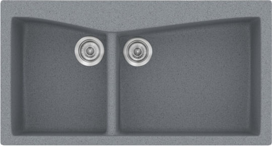 Sanitec Classic Drop-In Spüle Rechts aus Verbundgranulat B93xT51cm Metallic Silver