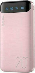 WK WP-163 Power Bank 20000mAh με 2 Θύρες USB-A Ροζ