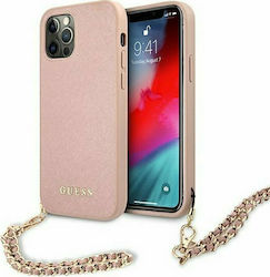 Guess Saffiano Chain Plastic Back Cover with Strap Pink (iPhone 12 / 12 Pro)