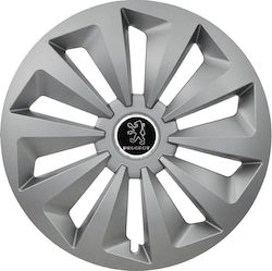 Jestic Car Hubcap Set Fox Ring with Peugeot Emblem 15" 4pcs Silver