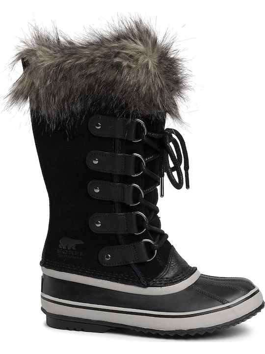 Leather Snow Boots with Laces & Fur Joan Of Arctic Black
