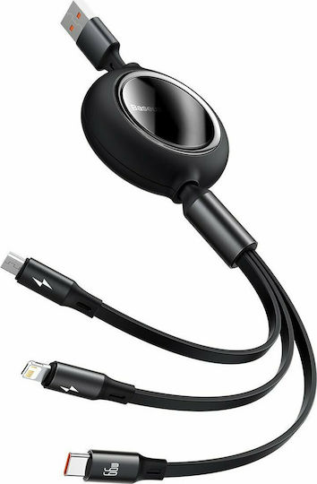 Baseus Bright Mirror Равен / Подвижен USB към Lightning / Type-C / micro USB Кабел 3.5Спецификация Черен 1.2м (CAMLC-MJ01)