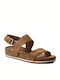 Malibu Waves 2 Bands Leather Women's Flat Sandals Anatomic with Strap in Brown Color