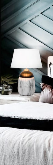 Viokef Regina Keramik Tischlampe für Fassung E14 mit Weiß Schirm und Basis