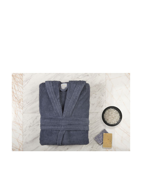Aigaion Nua Cotton Bathrobe with Collar Shadow Blue 320gr/m²