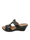 Boxer Women's Leather Platform Wedge Sandals Black 17-011