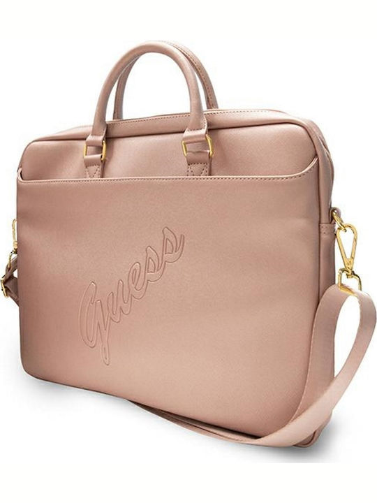 Guess Vintage Script Tasche Schulter / Handheld für Laptop 15.6" in Rosa Farbe