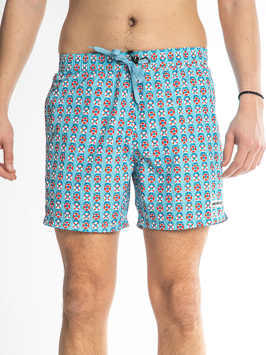 Paco & Co Men's Swimwear Shorts Light Blue with Patterns