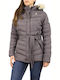 U.S. Polo Assn. Women's Long Puffer Jacket for Winter with Detachable Hood Gray