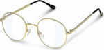 Navaris Vintage Retro Round Metal Metallic Blue Light Blocking Glasses in Aur Color