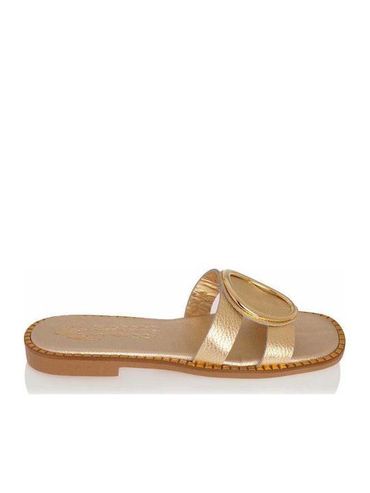 Sante Leather Women's Flat Sandals In Gold Colour