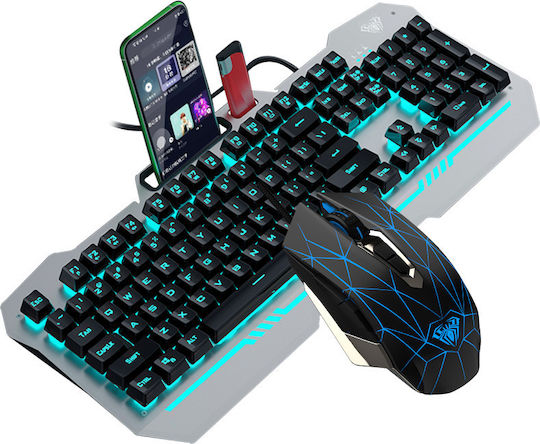 Aula T101 Gaming Keyboard Set with RGB lighting & Mouse (English US) Gray