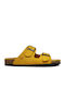 Plakton Leather Women's Flat Sandals Anatomic In Yellow Colour