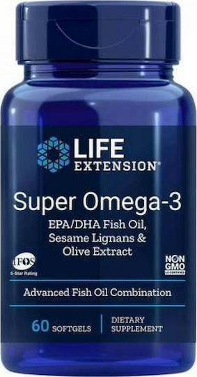 Life Extension Super Omega 3 Fish Oil EPA/DHA Fish Oil Sesame Lignans & Olive Extract 60 softgels