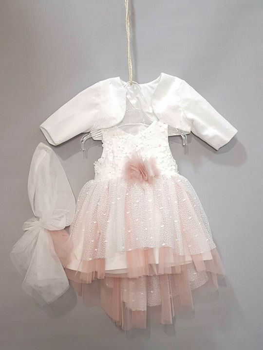 Carousel Rosa Taufset Kleidung mit Haar-Accessoires , Strickjacke & Kleid 3Stück