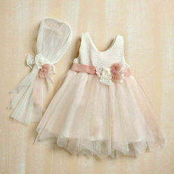 Lollipop Celebrations Pink Tulle Baptism Outfit with Hair Accessories , Dress & Cardigan 3pcs