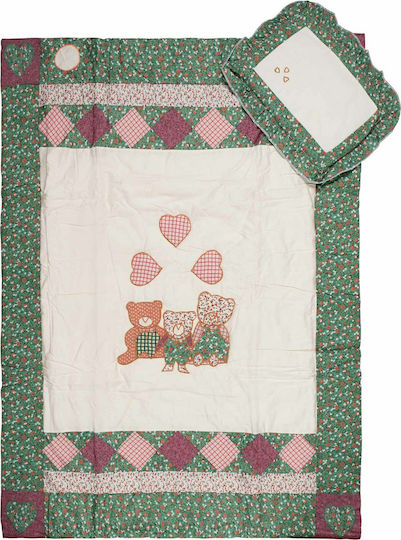 Silk Fashion Blanket Cot Bears Cotton Green 90x125cm