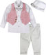 Angel Wings Boys Baptism Suit with Vest 5pcs Pink