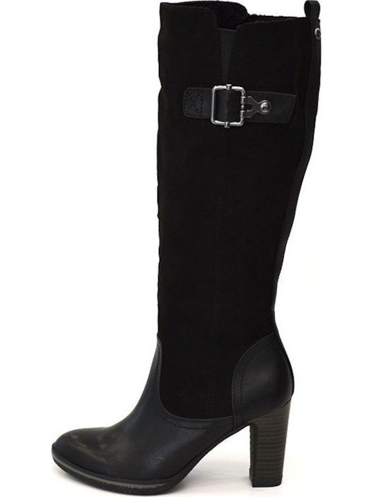 Wildleder Damenstiefel mit hohem Absatz Schwarz