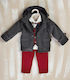 Lollipop Baptism Suit with Vest for Boys Red K-329 7 Pieces