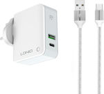 Ldnio Φορτιστής με Θύρα USB-A και Θύρα USB-C και Καλώδιο micro USB Power Delivery Λευκός (A4403C UK)