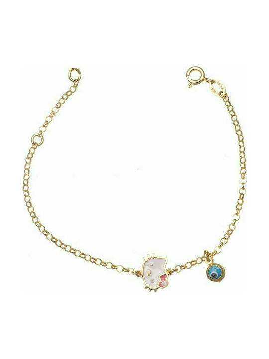 Gold plated silver bracelet for kids with hello kitty and eye