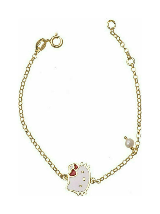 Vergoldetes Silberarmband mit Hello Kitty und Perle