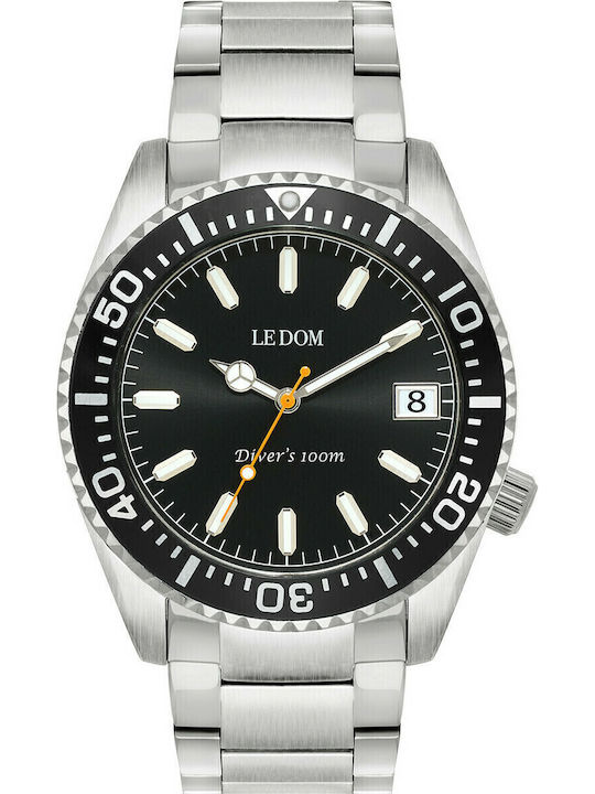 Le Dom Diver's Men's Watch 44mm Battery with Silver Metal Bracelet
