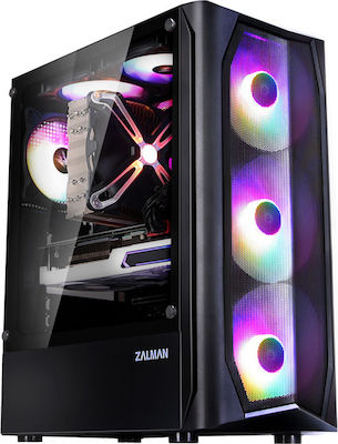 Zalman N4 Gaming Midi Tower Computer Case with Window Panel and RGB Lighting Black