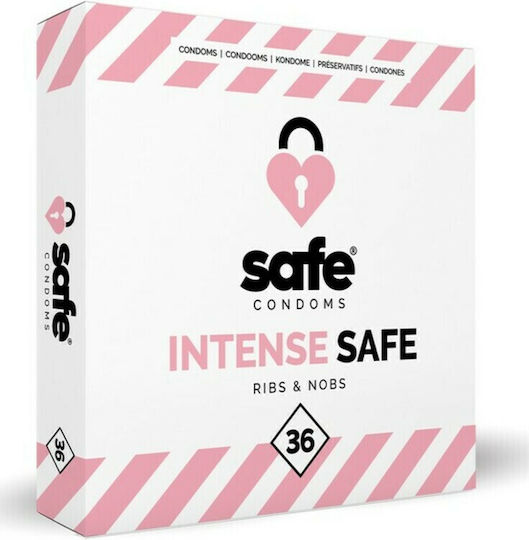 Safe Condoms Προφυλακτικά Intense Safe Ribs & Nobs 36τμχ 52mm με Ραβδώσεις