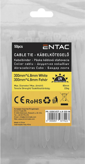 Entac Cable Ties Plastic 300mm x 4.8mm in White Colour (50 pcs) (ECT-4.8-300-W)
