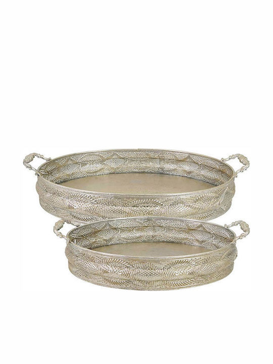 Marhome Metallic Round Decorative Tray Silver 38x38cm 2pcs