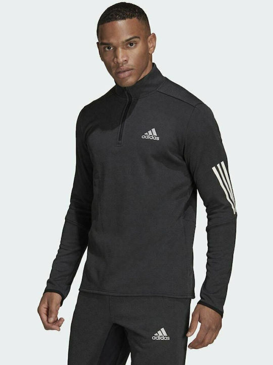 Adidas Ανδρική Μπλούζα με Φερμουάρ Μακρυμάνικη Μαύρη