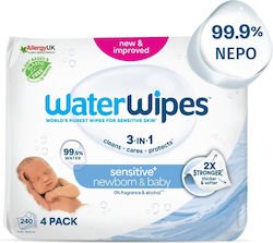 WaterWipes Hypoallergenic Baby Wipes 99.9% Water Fragrance Free Alcohol-Free Parabens Free 4x60pcs