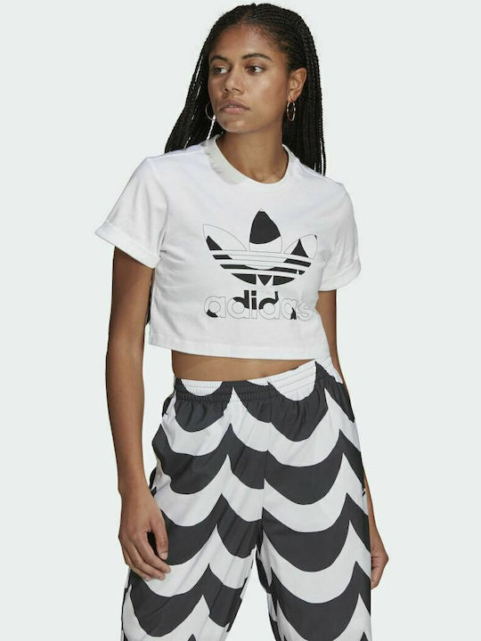 Adidas Trefoil Damen Sportlich Baumwolle Bluse Kurzärmelig Weiß