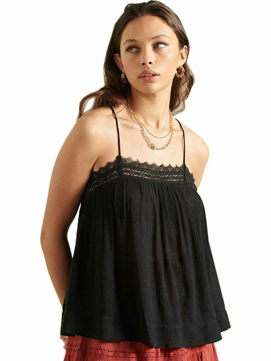 Superdry Women's Summer Blouse Cotton with Straps Black