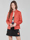 Desigual Comaruga Women's Short Biker Leather Jacket for Winter Red