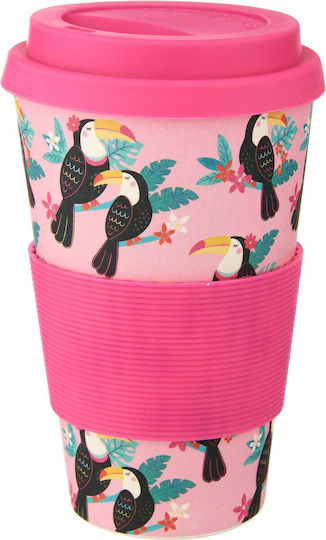Sass & Belle Tiki Toucan Mug Bamboo with Lid Pink ZOE047